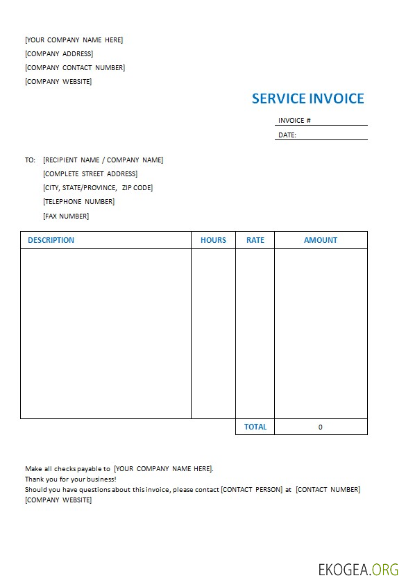 Modèle de facture de service gratuit
